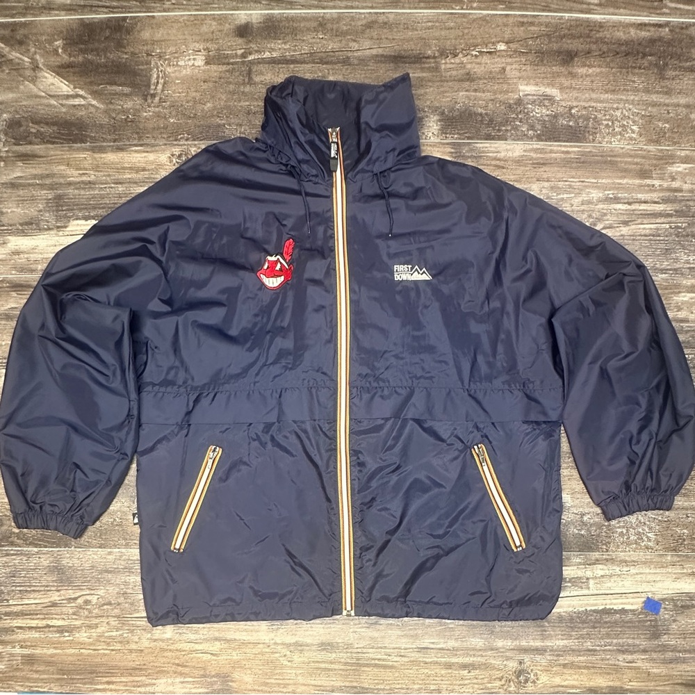 Vintage Cleveland Indians Windbreaker First Down Jacket Navy Large GUC
